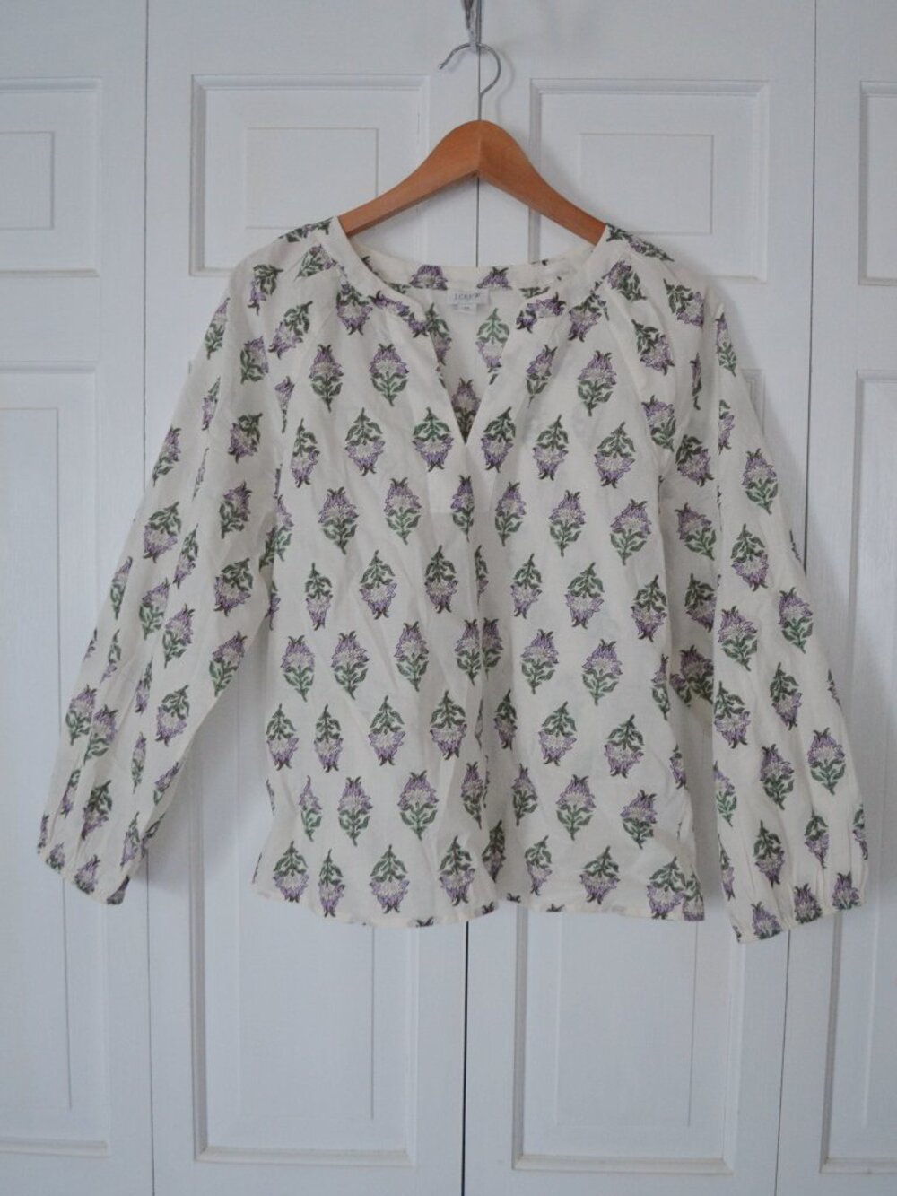 J.Crew India Block Print Floral Popover Blouse Size M - Picture 2 of 10